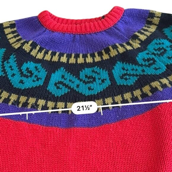 80’s RETRO Chunky knit Red and Purple Sweater by PASTA Size medium - Picture 7 of 9